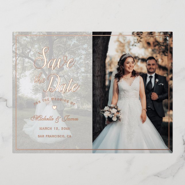 Elegantes Skriptbild Hochzeit speichern Sie das Da Folie Einladungspostkarte (Vorderseite)