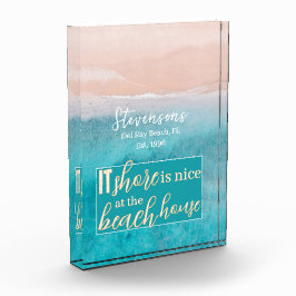 Elegantes Skriptfamilie Name Beach Vacation House Fotoblock