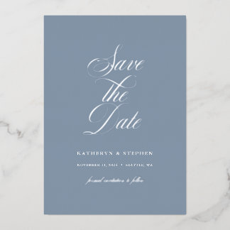 Elegantes SkriptWedding Save the Date Silver Folieneinladung