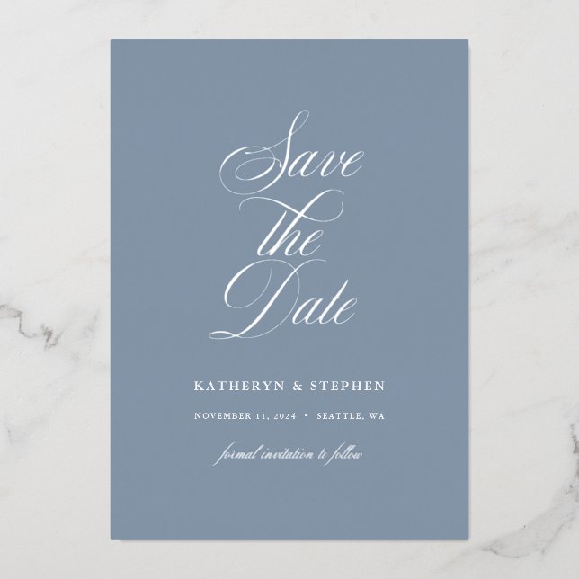 Elegantes SkriptWedding Save the Date Silver Folieneinladung (Vorderseite)