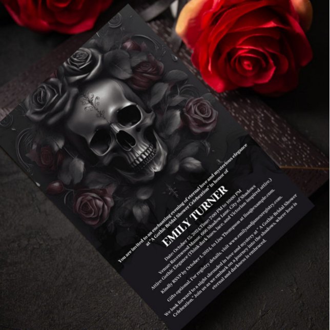 Elegantes Skull & Dark Rose Gotisches Brautparty Einladung (Von Creator hochgeladen)