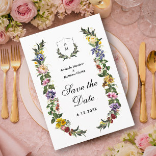 Elegantes skurriles vintage-blumenmonogramm hochze save the date