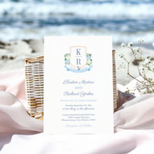 Elegantes Sky Blue Coastal Monogram Wappen Wedding Einladung