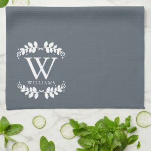 Elegantes Slate Gray Family Monogram Geschirrtuch