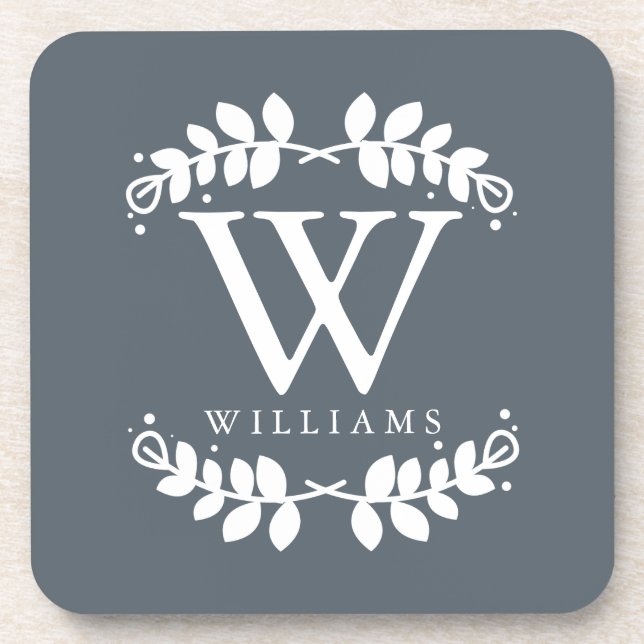 Elegantes Slate Gray Modernes Monogramm Untersetzer (Vorderseite)