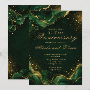 Elegantes Smaragd-Gold-Alkohol-Tinte 55. Jubiläum Einladung