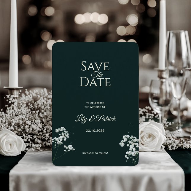 Elegantes Smaragdgrün Baby's Atem Save The Date (Von Creator hochgeladen)
