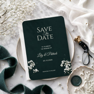 Elegantes Smaragdgrün Baby's Atem Save The Date