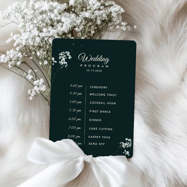 Elegantes Smaragdgrün Baby's Breath Hochzeit Programm (Von Creator hochgeladen)