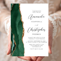 Elegantes Smaragdgrün Gold Achat Schrift Hochzeit