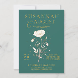 Elegantes Smaragdgrün Gold Florales Hochzeit Einladung