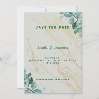 Elegantes Smaragdgrün Goldmarmor Save the Date Isa Dankeskarte