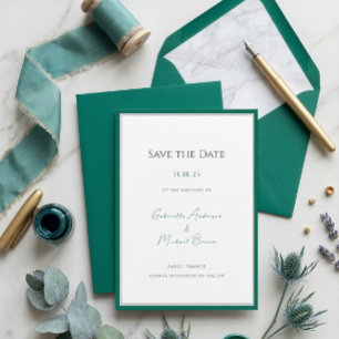 Elegantes Smaragdgrün Minimalistisches Hochzeit-Sa Save The Date