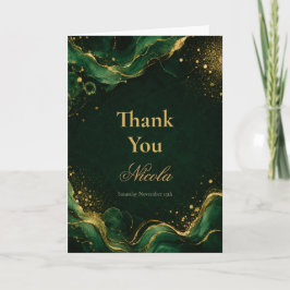 Elegantes Smaragdgrün und Gold Alcohol Ink Dankeskarte