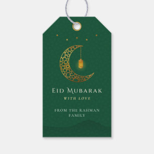 Elegantes Smaragdgrün und Gold-Halbmond-Eid-Mubara Geschenkanhänger