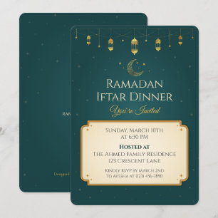 Elegantes Smaragdgrünes und goldenes Ramadan-Iftar Einladung