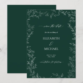 Elegantes Smarald Green Modern Leaf Save the Date Einladung