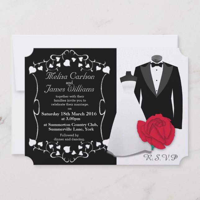 Elegantes Smokings-und Hochzeits-Kleid Einladung (Vorderseite)