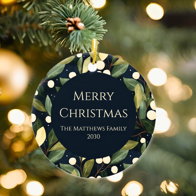 Elegantes Snowberry Weihnachts-Foto Keramik Ornament (Elegant Snowberry Christmas Photo Ceramic Ornament
)
