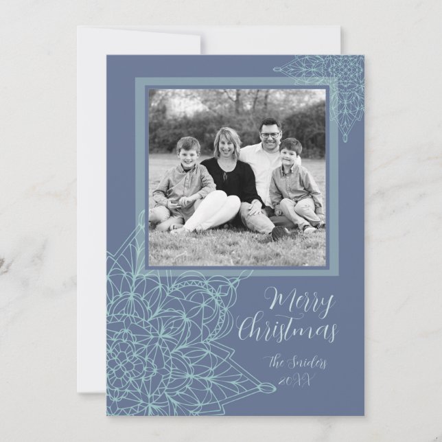 Elegantes Snowflake Design mit Foto Feiertagskarte (Vorderseite)