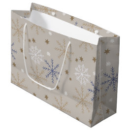 Elegantes Snowflake-Muster Beige Große Geschenktüte
