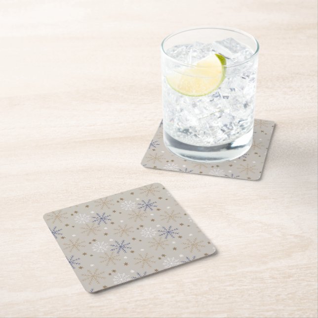 Elegantes Snowflake-Muster Beige Rechteckiger Pappuntersetzer (Vor Ort)