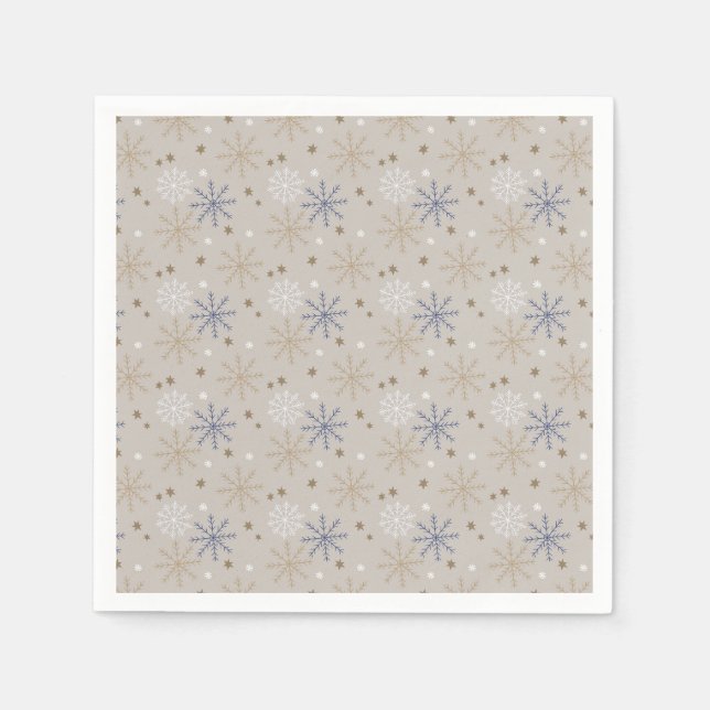Elegantes Snowflake-Muster Beige Serviette (Vorderseite)