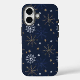 Elegantes Snowflake Muster Dunkelblau iPhone 16 Hülle