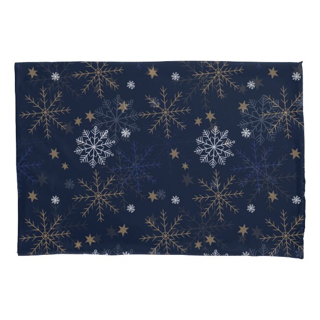 Elegantes Snowflake Muster Dunkelblau Kissenbezug (Vorderseite)