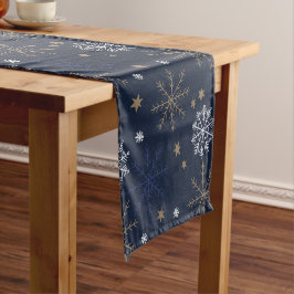 Elegantes Snowflake Muster Dunkelblau Kurzer Tischläufer
