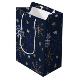 Elegantes Snowflake Muster Dunkelblau Mittlere Geschenktüte