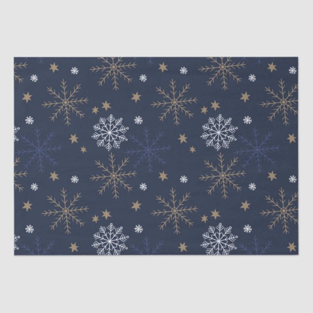 Elegantes Snowflake Muster Dunkelblau Seidenpapier (Vorderseite)