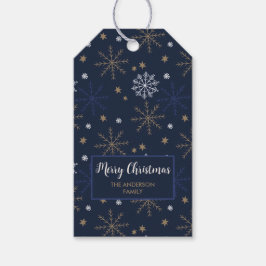 Elegantes Snowflake Muster Dunkelblaues Label Geschenkanhänger