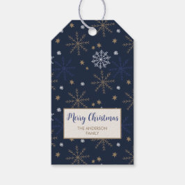 Elegantes Snowflake Muster Dunkelblaues Label Geschenkanhänger