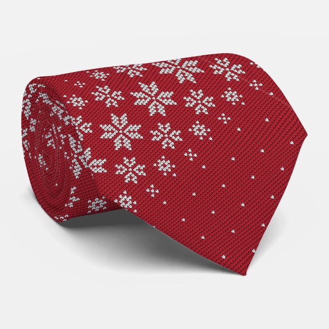 Elegantes Snowflake Muster Roter Weihnachtsfeierta Krawatte (Gerollt)
