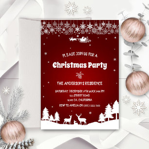 Elegantes Snowflake Rotes Winter Weihnachtsfest Pa Einladung