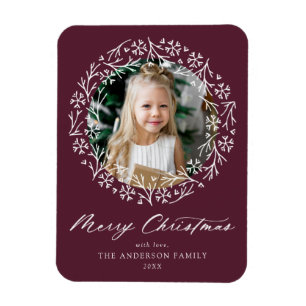 Elegantes Snowflake Wreath Berry Lila Foto Magnet