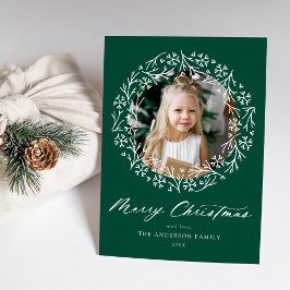 Elegantes Snowflake Wreath Green Foto Feiertagskarte
