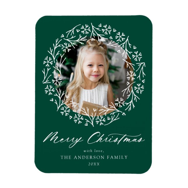 Elegantes Snowflake Wreath Green Foto Magnet (Vertikal)