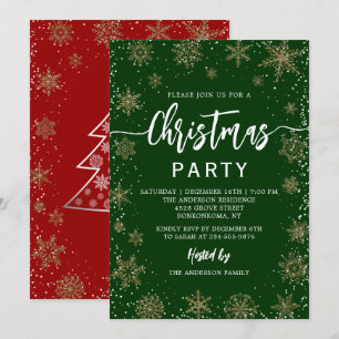 Elegantes Snowflakes Grün Rotes Weihnachtsfest Par Einladung