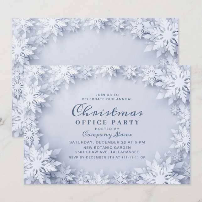 Elegantes Snowflakes Weihnachtsfest im Unternehmen Einladung (Vorne/Hinten)
