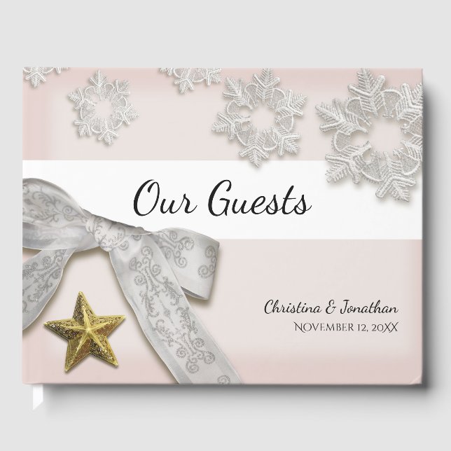 Elegantes Snowflakes Winter Wedding Gästebuch (Vorderseite)