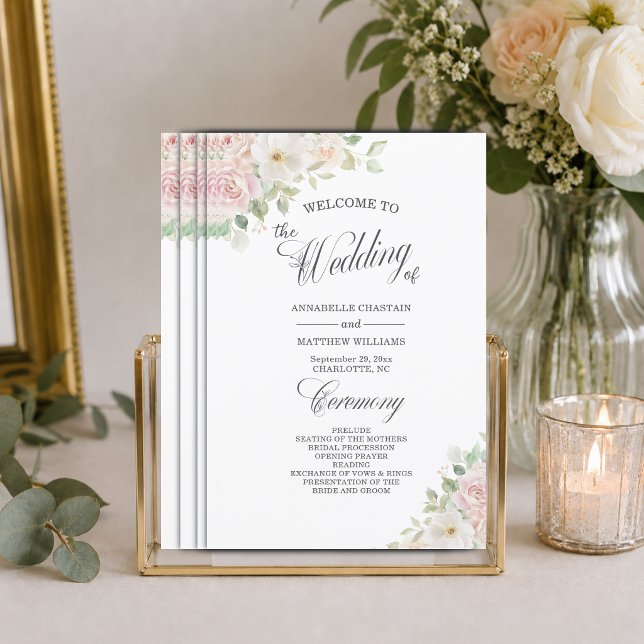 Elegantes Soft Blush Rosen Budget-Hochzeitsprogram (Von Creator hochgeladen)