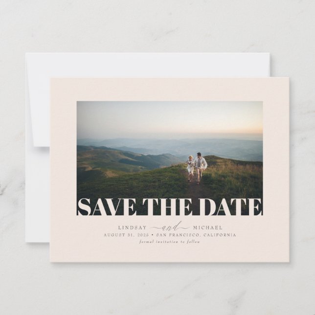 Elegantes Soft Ivory Brown Color Save the Date Fot (Vorderseite)