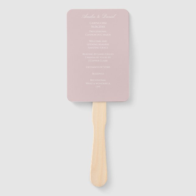 Elegantes Soft Pink-Hochzeitsprogramm Fächer (Vorderseite)