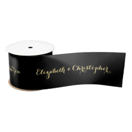 Elegantes Solid Black Imitats Gold-Geschenk Wrap W Satinband