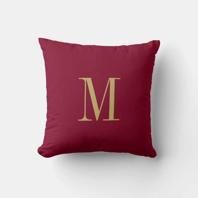 Elegantes Solid Burgundy mit Gold Monogram Kissen (Vorderseite)