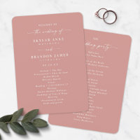 Elegantes Solid Dusty Rose Hochzeitsprogramm