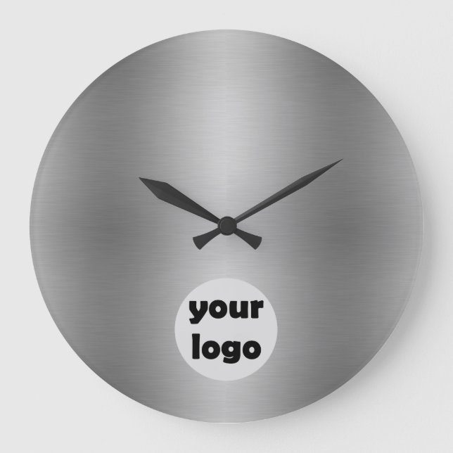 Elegantes Solid Metallic Silver Gray Logo Große Wanduhr (Vorderseite)