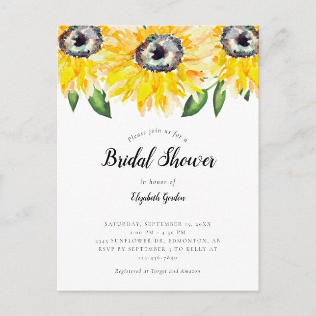 Elegantes Sonnenblumen Brautparty Frische Pasta ma Postkarte (Vorderseite)